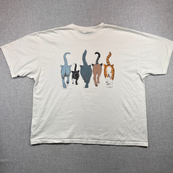 VTG 90s Hanes 50/50 Walking Cats Graphic Single Stitch T Shirt Unisex XXL White - Picture 2 of 8